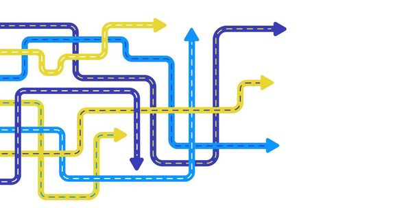 Концепція напрямку. Абстрактні синьо-жовті стрілки мінімальний плоский дизайн
. - Вектор, зображення