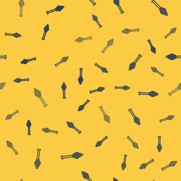 Blaue Linie Honig Löffelstiel Symbol isoliert nahtlose Muster auf gelbem Hintergrund. Honiglöffel. Vektorillustration - Vektor, Bild
