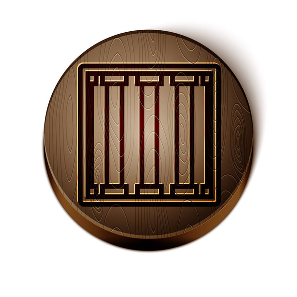 ブラウンライン刑務所ウィンドウのアイコンは、白の背景に隔離されました。木製の丸ボタン。ベクターイラスト - ベクター画像