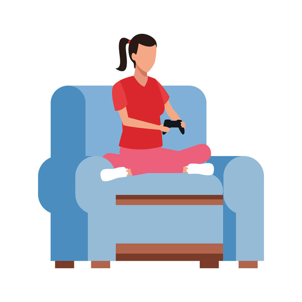 mulher avatar relaxado sentado no sofá
 - Vetor, Imagem