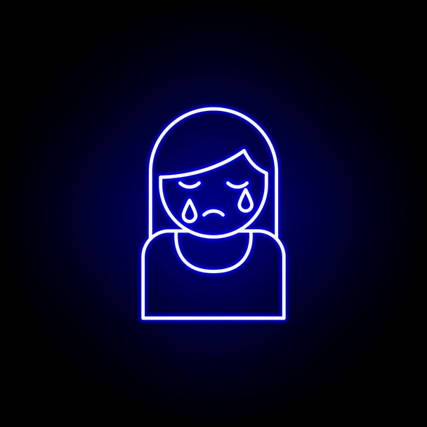 Kadın, ağlayan, mavi neon ikon ölüm ana hatları. Ayrıntılı ölüm illüstrasyon simgeleri seti. Web, logo, mobil uygulama, Ui, Ux için kullanılabilir - Vektör, Görsel