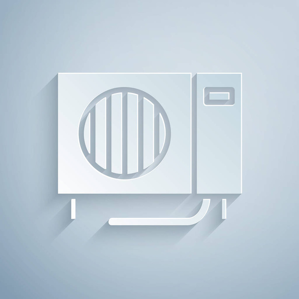 Carta tagliata icona del condizionatore d'aria isolato su sfondo grigio. Spalato aria condizionata. Sistema di controllo del clima fresco e freddo. Stile cartaceo. Illustrazione vettoriale - Vettoriali, immagini