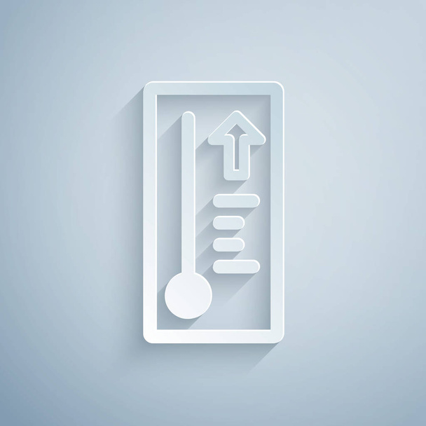 Paper cut Meteorology thermometer measuring heat and cold icon isolated on grey background. Thermometer equipment showing hot or cold weather. Paper art style. Vector Illustration - Διάνυσμα, εικόνα