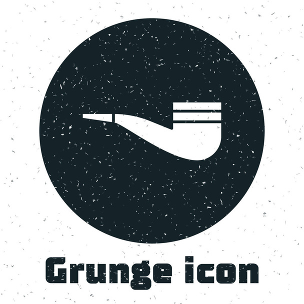 Grunge Kouření potrubí s kouřovou ikonou izolované na bílém pozadí. Tabáková dýmka. Vektorová ilustrace - Vektor, obrázek