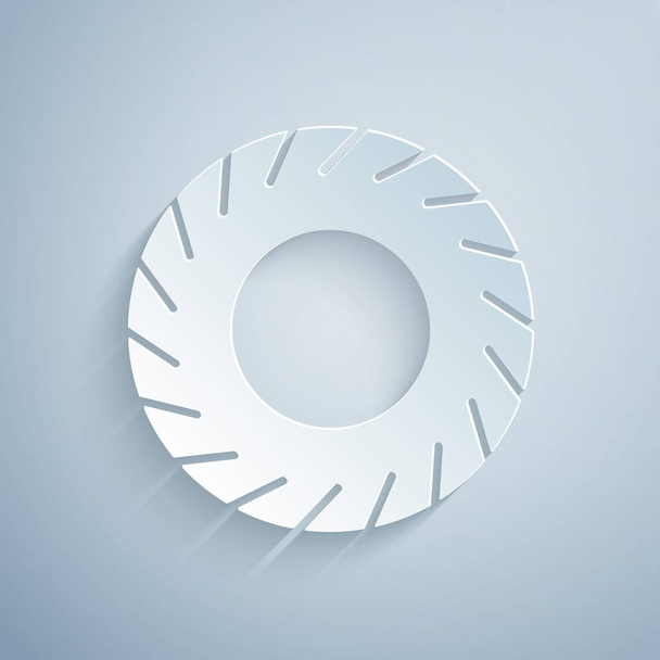 Paper cut Car tire icon isolated on grey background. Paper art style. Vector Illustration - Vektor, Bild