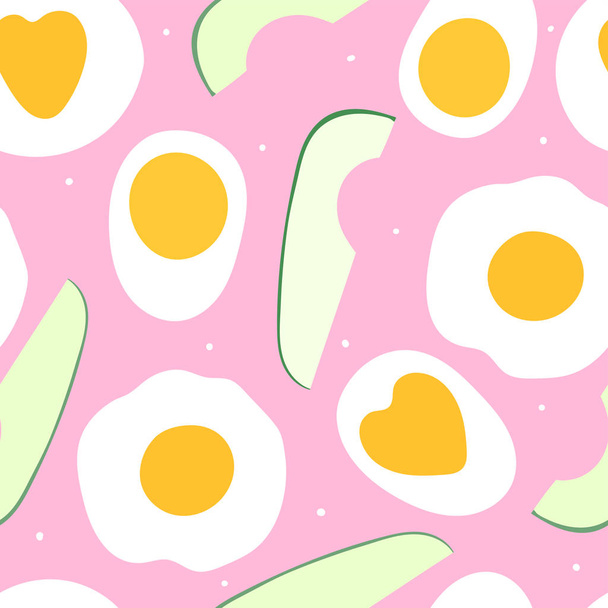 Eier und Avocado nahtlose Muster für Druck, Textil, Stoff. Hintergrundinformationen zum Frühstück. - Vektor, Bild