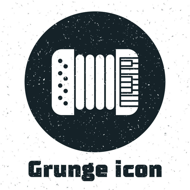Grunge Icono de acordeón de instrumento musical aislado sobre fondo blanco. Clásico bayan, armónico. Ilustración vectorial
 - Vector, Imagen