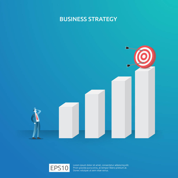 Business goal achievement, vision, and plan concept for planning and management finance. successful investment income profit strategy management with chess figure and dartboard target illustration - Vector, Image