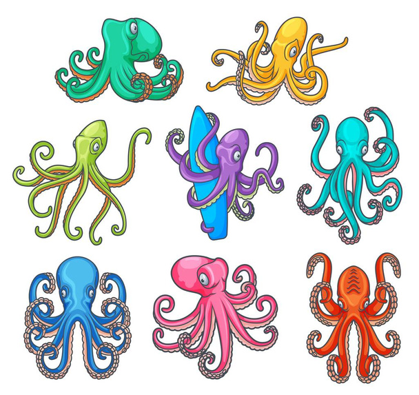 Cartoon colorful octopuses with tentacles - Вектор, зображення