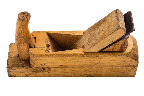 Una vieja herramienta. cepilladora de madera aislada sobre un fondo blanco
. - Foto, imagen