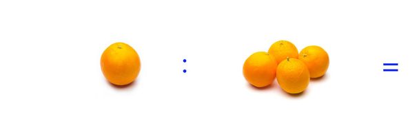 Dělení, jednoduchá matematická operace; dělení mezi pomeranče - Fotografie, Obrázek