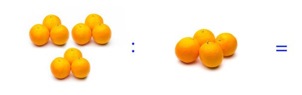 Jako, yksinkertainen matemaattinen toimenpide; jako appelsiinit
 - Valokuva, kuva