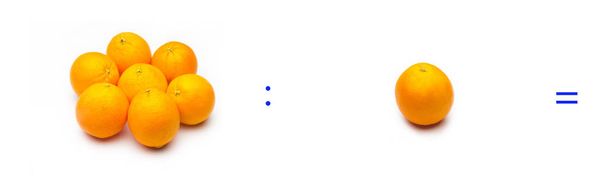 Podział, prosta operacja matematyczna; podział na pomarańcze - Zdjęcie, obraz