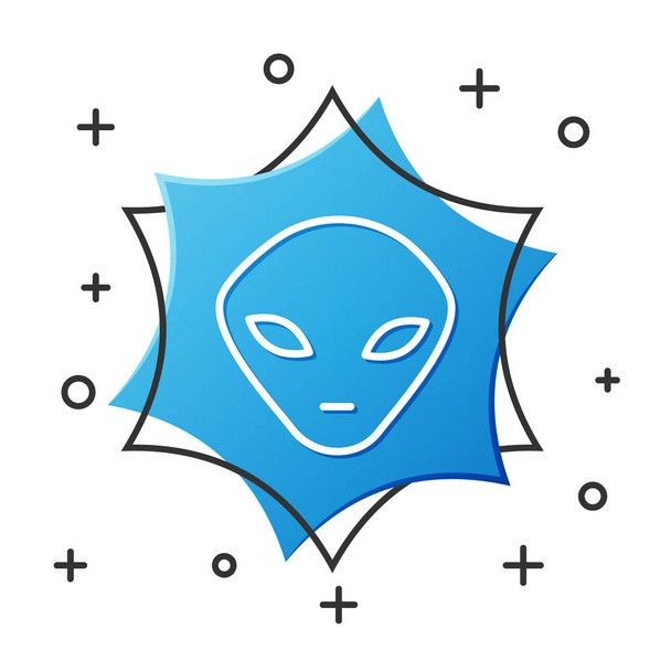 Linha branca ícone alienígena isolado no fundo branco. Extraterrestre rosto ou cabeça símbolo alienígena. Botão hexágono azul. Ilustração vetorial
 - Vetor, Imagem