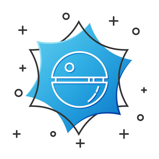 白線白線背景に描かれたデス・スターのアイコン。青い六角形のボタン。ベクターイラスト - ベクター画像
