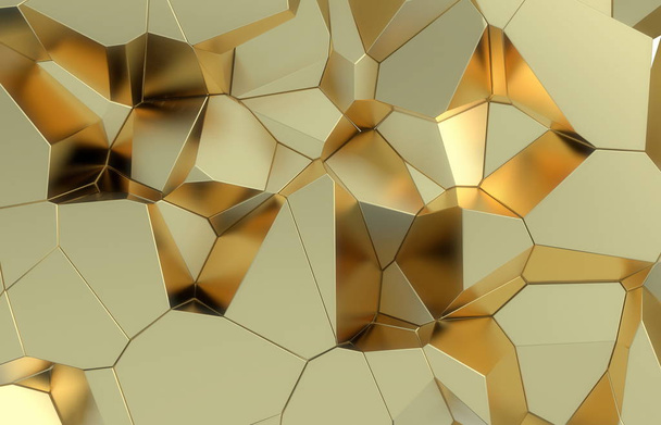 3d render, golden modern shattered wall texture, random clusters digital illustration, abstract geometric background. Wealth and Prosperity reach concept architecture - Foto, imagen