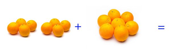 einfache Summen mit Früchten; einfache Mathematik, Berechnung - Foto, Bild