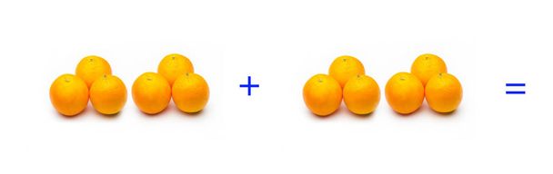 Sommes simples avec fruits ; mathématiques simples, calcul
 - Photo, image