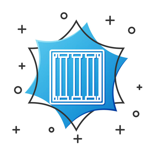 Línea blanca Icono de ventana de la prisión aislado sobre fondo blanco. Botón hexágono azul. Ilustración vectorial
 - Vector, imagen