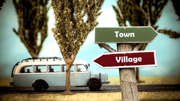 Street Sign Town versus Village - Photo, Image