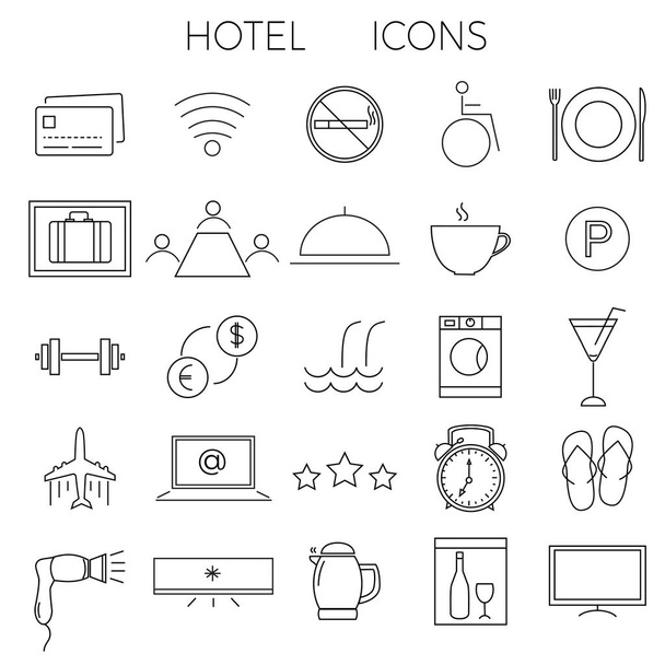 Set of modern thin line icons for illustrating hotel services and amenities - ベクター画像