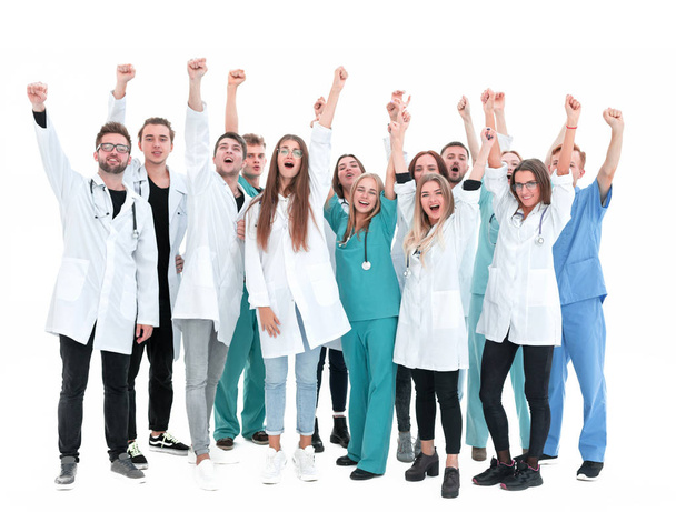 top view. a group of smiling doctors pointing at you. - Photo, Image