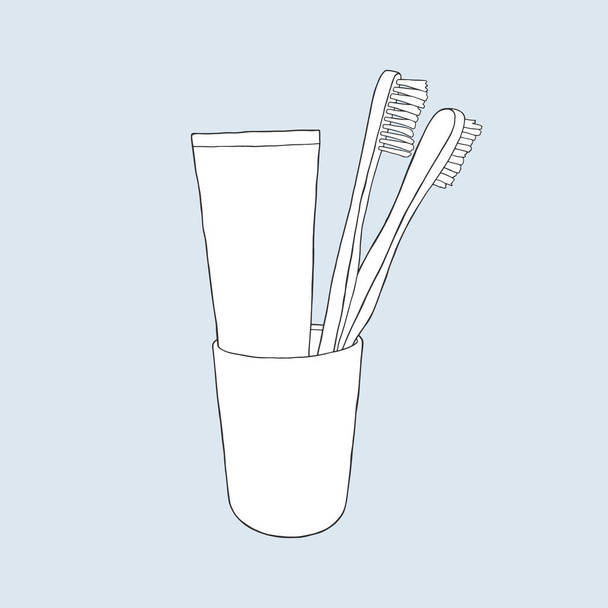 Two toothbrushes and toothpaste. - Vector, Image