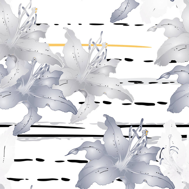 Floral Black and White Seamless Pattern. Stripe - Вектор, зображення