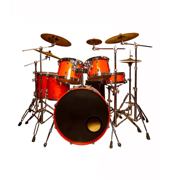 the drum set is red in lacquer isolated on a white background  one piece - Фото, зображення