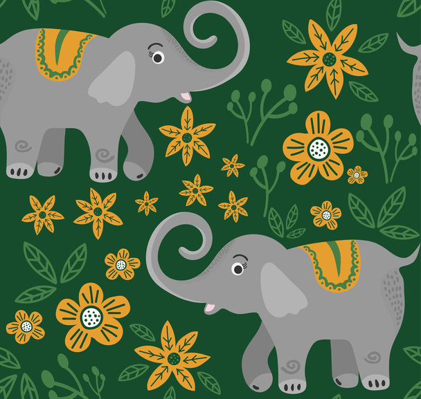 Seamless pattern. Vector image of a giraffe on a botanical background. Flat illustration of african animals. Tropical plants and flowers made in the Scandinavian style. Wildlife Africa in doodle style - Διάνυσμα, εικόνα