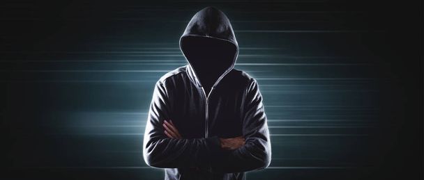 Cybersecurity, computer hacker with hoodie - Foto, immagini