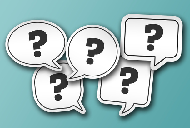 speech bubble stickers with question marks isolated on blue background - Photo, Image
