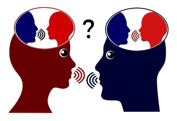 Se soucier de ce que les autres pensent. Deux personnes écoutent leur voix intérieure pendant qu'elles communiquent entre elles
. - Photo, image