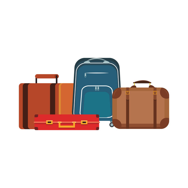 travel suitcases and backpack, flat design - Vector, Image