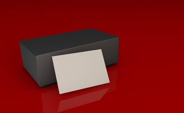 3D renderização de caixa com cartões de visita em fundo de vidro vermelho
 - Foto, Imagem