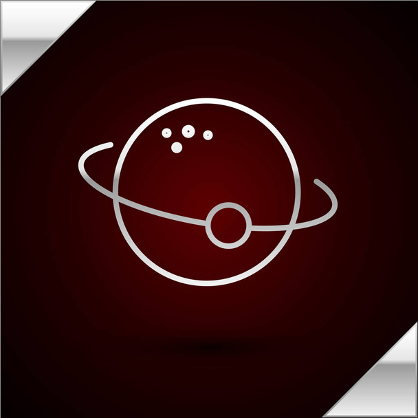 Silver line Planet icon isolated on dark red background. Vector Illustration - Vector, Image