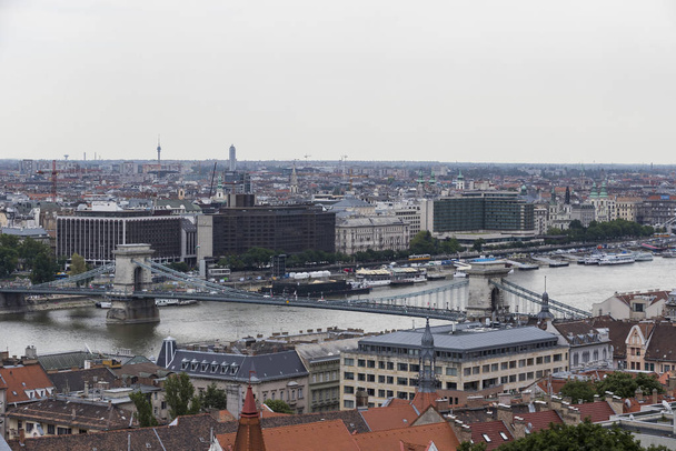 Panorama of Budapest on the banks of the Danube River  - Fotoğraf, Görsel