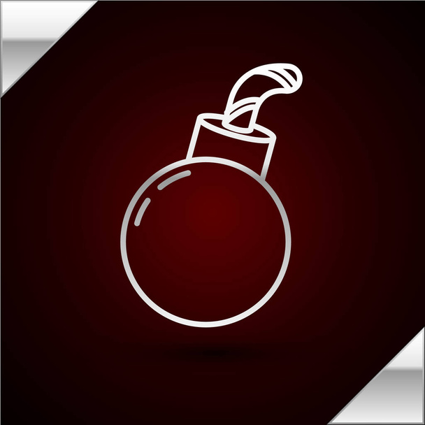 Stříbrná linka Bomba připravena explodovat ikonu izolované na tmavočerveném pozadí. Šťastný Halloweenský večírek. Vektorová ilustrace - Vektor, obrázek