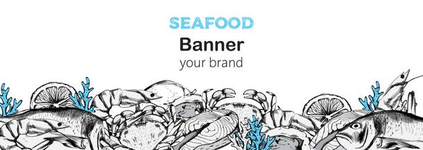 Composição de banner de frutos do mar com bife de peixe vermelho
 - Vetor, Imagem