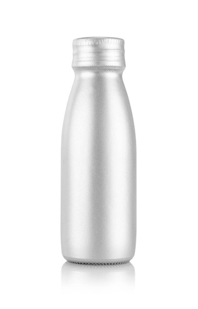 Metalic silver bottle for beverage product design mock-up isolated on white background - Foto, Imagen