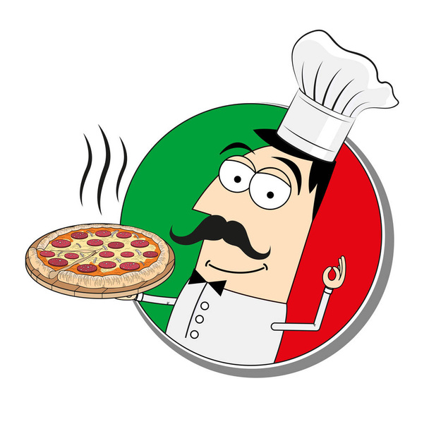 Kuchař / kuchař držící pizzu - vektorová ilustrace - Vektor, obrázek