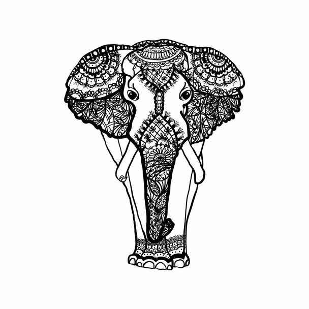 A figura de um elefante com doodles ornamentos. Desenhado à mão
. - Vetor, Imagem