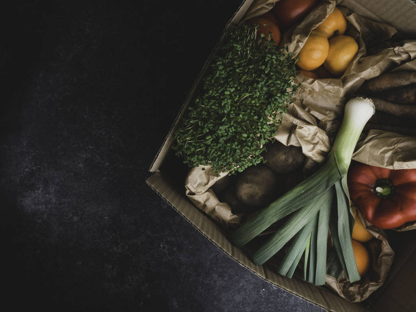 Zdravé potraviny čisté jíst výběr ovoce a zeleniny, bohaté na vitamíny a antioxidanty. Šetrné k životnímu prostředí papírové obaly opakovaně použitelné tašky, plastové bez nulového odpadu životní styl - Fotografie, Obrázek