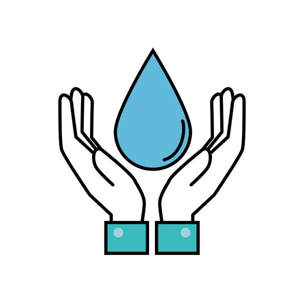hands with drop water ecology icon - Vektör, Görsel