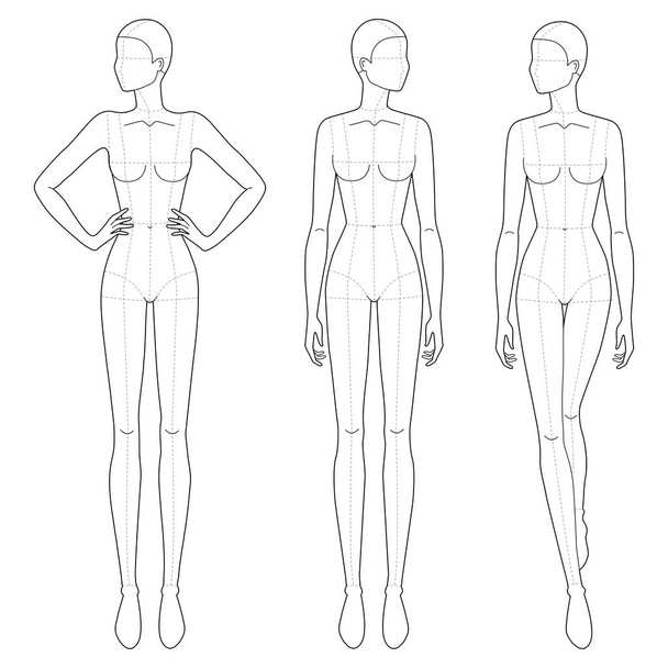 Modèle de mode de la marche des femmes dans différentes poses
.  - Vecteur, image