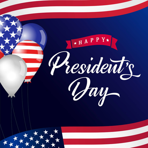 Happy Presidents Day lettering, USA balloons and flags. Happy President`s Day 17th february for web banner or special offer vector illustration - Vecteur, image