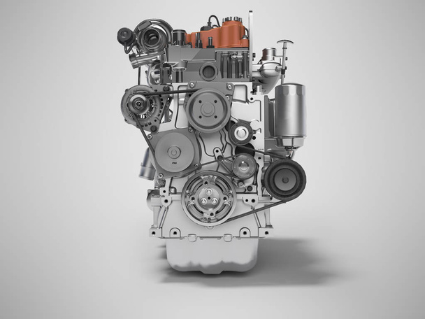 3D-Rendering des Dieselmotors für die Auto-Frontansicht auf grauem Backgro - Foto, Bild