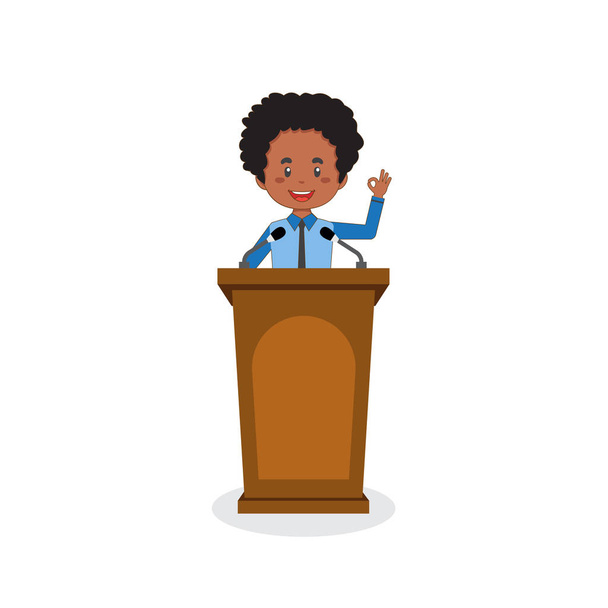 Business Character Speak On The Podium - Vector, Image