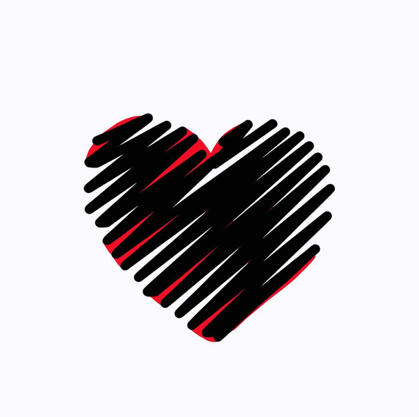 Červené a černé srdce kreslené tahy na bílém pozadí. - Fotografie, Obrázek