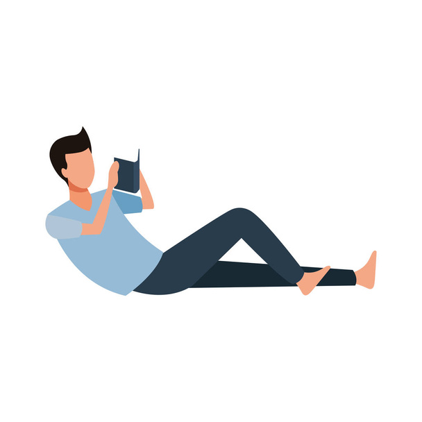 avatar lying man reading a book icon - Vector, Image